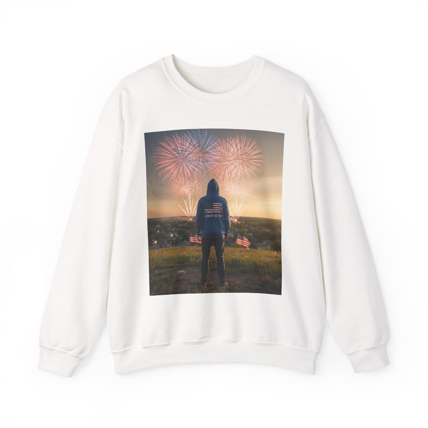 Crewneck Sweatshirt — Patriotic Hoodie Silhouette with Fireworks