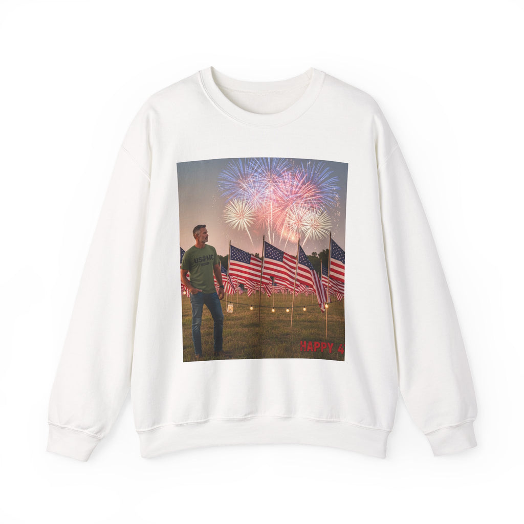 Patriotic Fireworks Crewneck Sweatshirt — American Flags & Fireworks Design