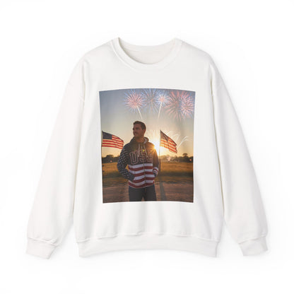 Patriotic Crewneck Sweatshirt – American Flag Fireworks Photo Design