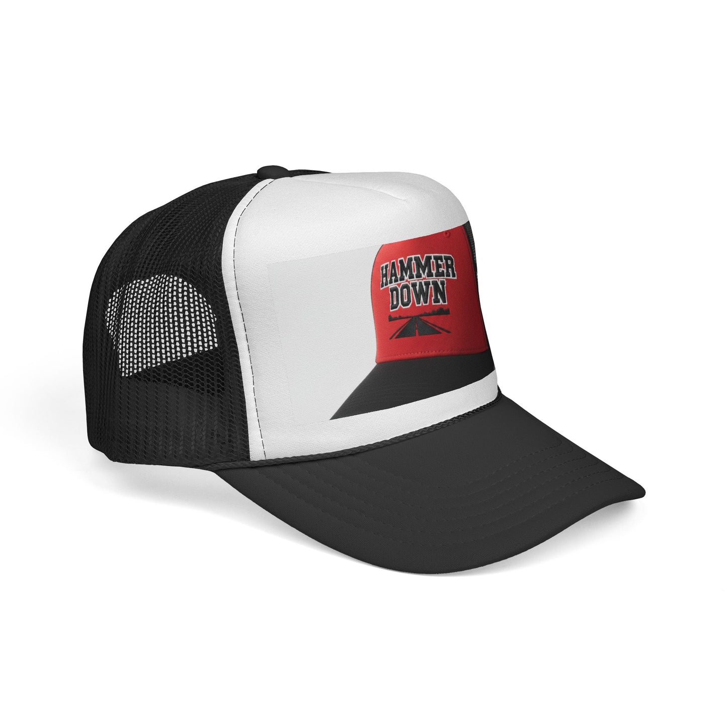 Hammer Down Trucker Cap — Retro Red Mesh Hat for Road & Work