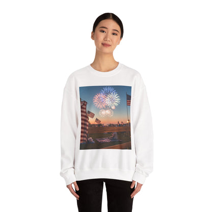 Fireworks & Flags Crewneck Sweatshirt — Patriotic Fourth of July Celebration Tee