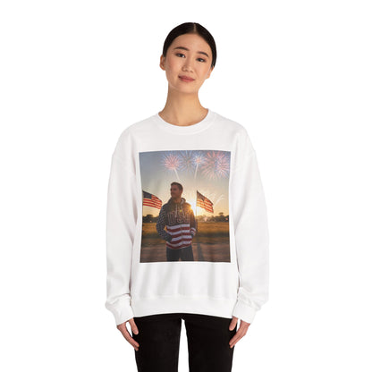 Patriotic Crewneck Sweatshirt – American Flag Fireworks Photo Design