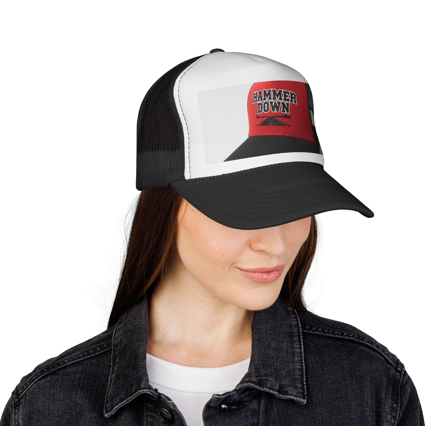 Hammer Down Trucker Cap — Retro Red Mesh Hat for Road & Work