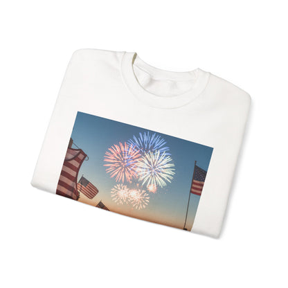 Fireworks & Flags Crewneck Sweatshirt — Patriotic Fourth of July Celebration Tee