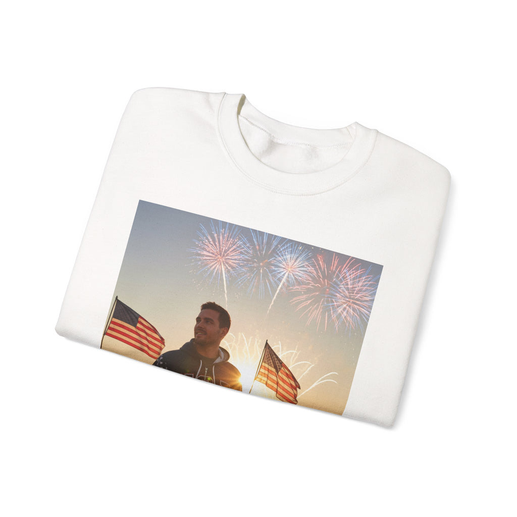 Patriotic Crewneck Sweatshirt – American Flag Fireworks Photo Design