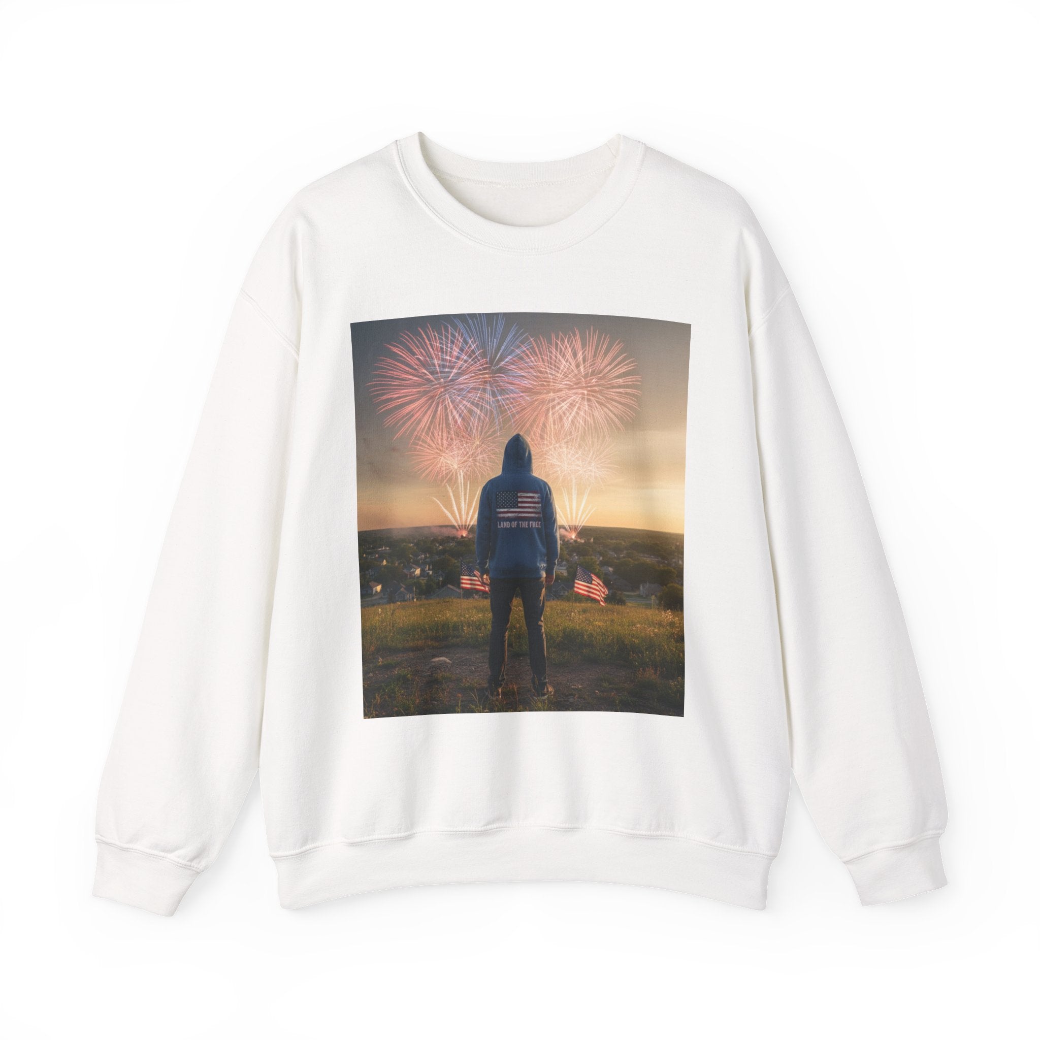 Crewneck Sweatshirt — Patriotic Hoodie Silhouette with Fireworks