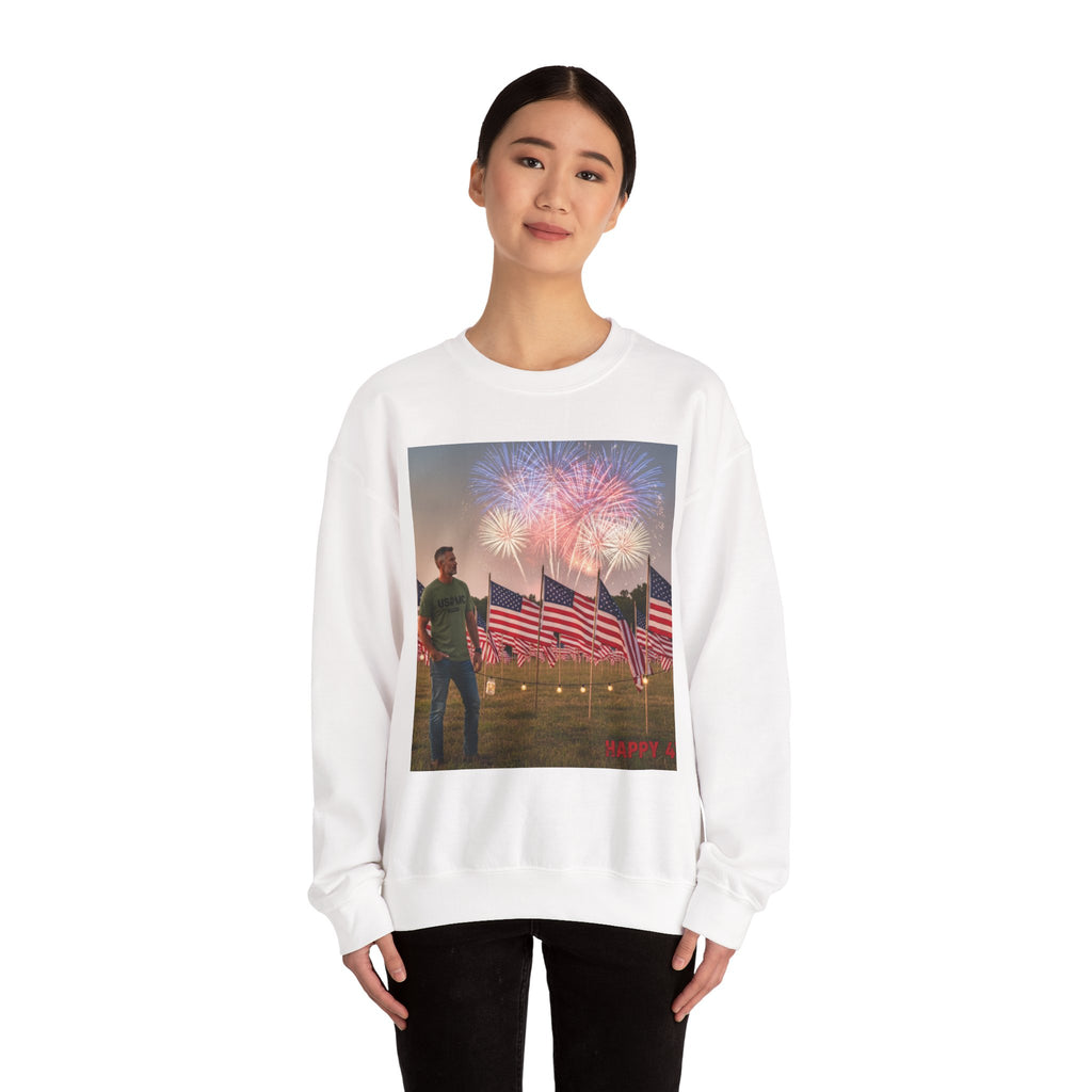 Patriotic Fireworks Crewneck Sweatshirt — American Flags & Fireworks Design