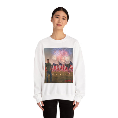 Patriotic Fireworks Crewneck Sweatshirt — American Flags & Fireworks Design