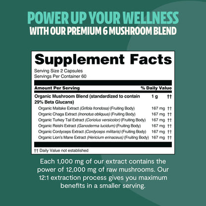 Organic Mushroom Complex Supplement Capsules