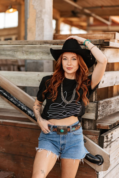 The Original, Viral Boot Stitch Western Graphic Tee - Pink